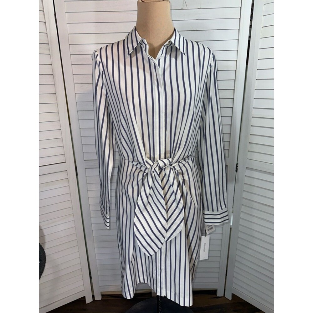 Calvin Kline Blue Stripe Cotton Shirt Dress Size 10 NWT - Picture 3 of 13